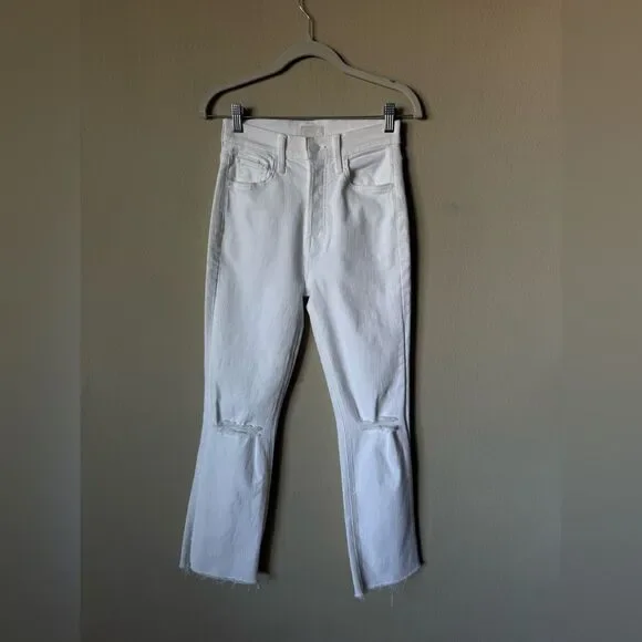 Mother The Tripper Ankle Fray White Jeans Size 24